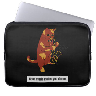 Housse Pour Ordinateur Portable Saxophone de chat de musique