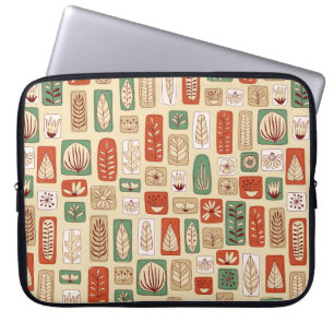 Housse Pour Ordinateur Portable Scandinavian design tiles with abstract leaves . P