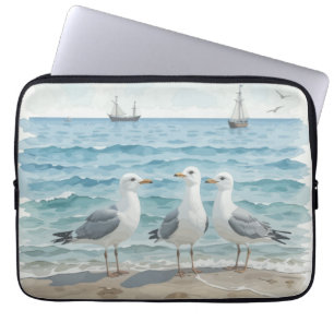 Housse Pour Ordinateur Portable Scène de plage estivale Océan Plage Eau Mouettes