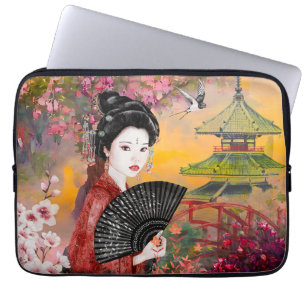 Housse Pour Ordinateur Portable Scène Japonaise Avec Une Femme