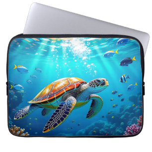 Housse Pour Ordinateur Portable Scène sous-marine colorée de tortue marine
