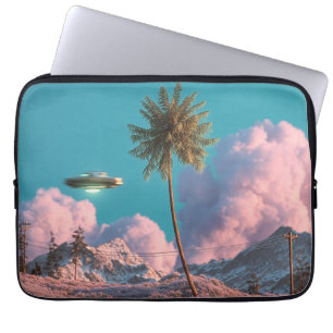 Housse Pour Ordinateur Portable Scène surréaliste de montagnes avec palmier et OVN