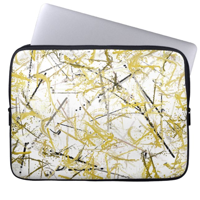Housse Pour Ordinateur Portable Scribbles Abstraits - moutarde et Brown (Devant)