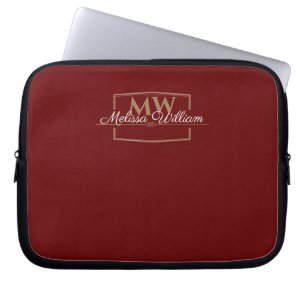 Housse Pour Ordinateur Portable Script de nom de monogramme or blanc rouge