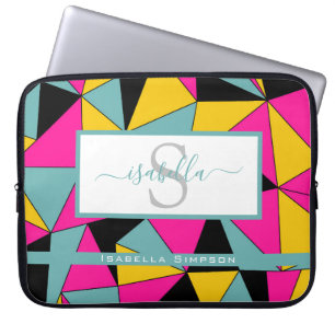 Housse Pour Ordinateur Portable Script monogramme Turquoise rose noir jaune Motif