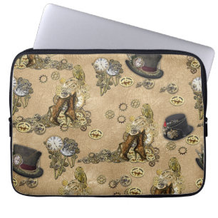 Housse Pour Ordinateur Portable Sculptures de Steampunk sur Tan Leather Texture