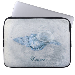 Housse Pour Ordinateur Portable Sea Shell Blue Antique Vintage Ocean Beach Texture