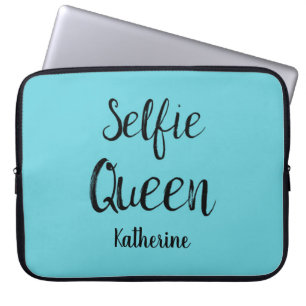 Housse Pour Ordinateur Portable Selfie Queen Nom Personnalisé Turquoise Bleu