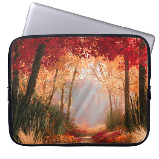 Housse Pour Ordinateur Portable Sentier de forêt automnal Paysage de soleil doré