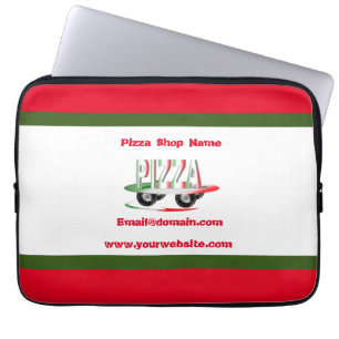Housse Pour Ordinateur Portable Service de pizza, vert rouge, personnalisé