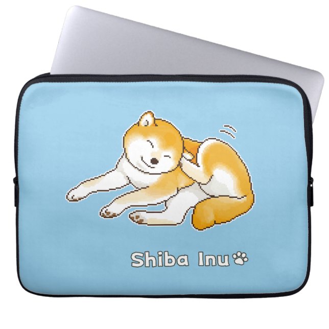 Housse Pour Ordinateur Portable Shiba Inu Chien se reposant paisiblement Pixel Art (Devant)