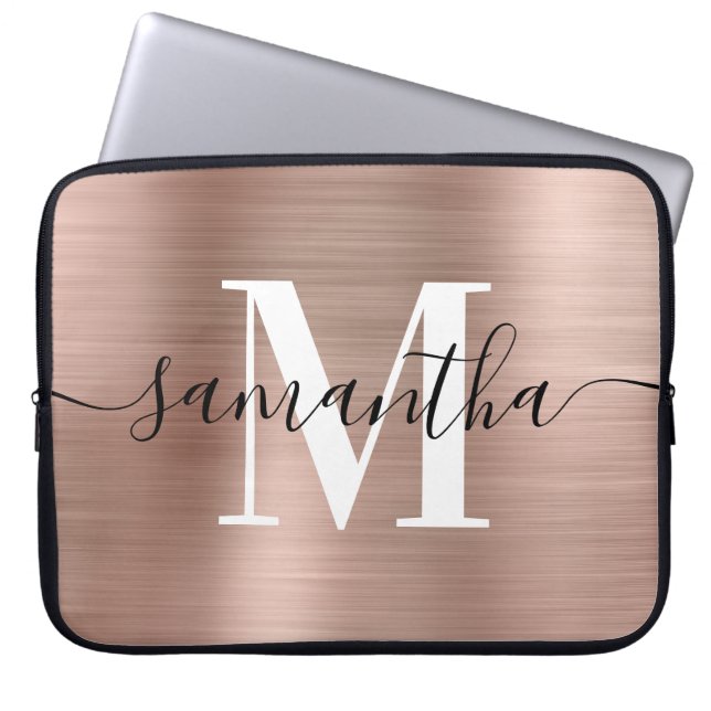 Housse Pour Ordinateur Portable Signature élégante Monogramme moderne Rose Gold Fo (Devant)