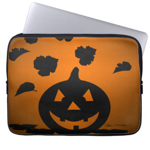 Housse Pour Ordinateur Portable Silhouette citrouille et Feuille
