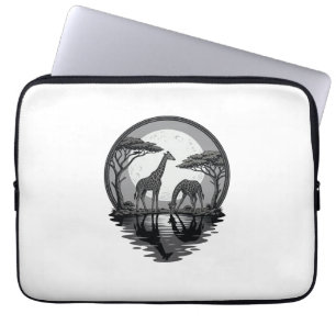Housse Pour Ordinateur Portable Silhouette de lune de girafe vintage safari vector