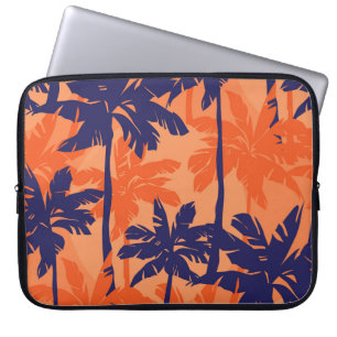 Housse Pour Ordinateur Portable Silhouette de palmier bleu, arrière - plan orange