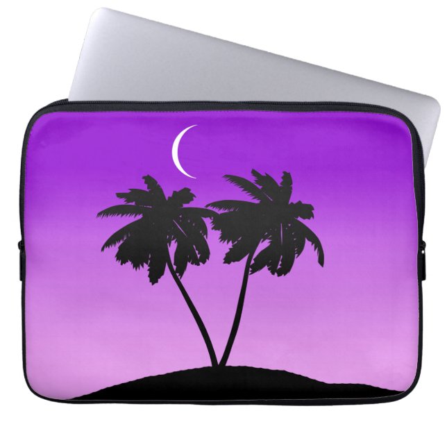 Housse Pour Ordinateur Portable Silhouette de palmier sur Twilight violet (Devant)