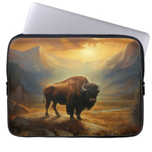 Housse Pour Ordinateur Portable Silhouette du coucher de soleil de bison de buffle