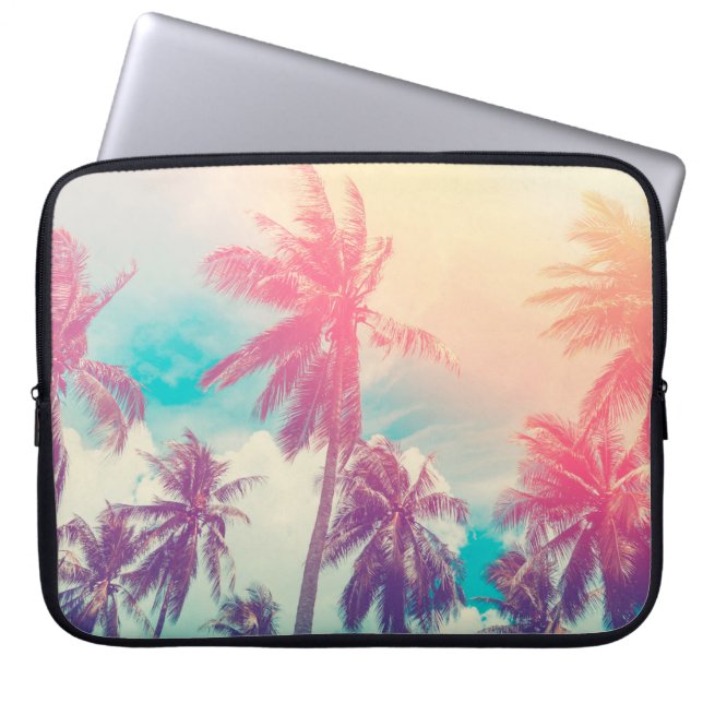 Housse Pour Ordinateur Portable Silhouette palmier tropical avec soleil (Devant)
