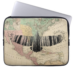 Housse Pour Ordinateur Portable Silhouettes d'aigle Abstrait Vintage USA Map