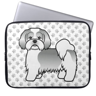 Housse Pour Ordinateur Portable Silver Et Blanc Lhassa Apso Joli Chien Caricature
