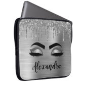 Housse Pour Ordinateur Portable Silver Glitter Sparkle Eyelashes Monogram (Devant droit)