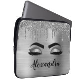 Housse Pour Ordinateur Portable Silver Glitter Sparkle Eyelashes Monogram (Devant droit)