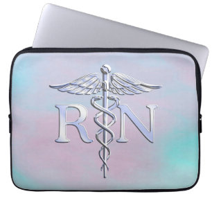 Housse Pour Ordinateur Portable Silver Like RN Caduceus Medical Mother Pearl