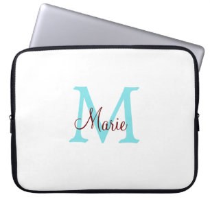 Housse Pour Ordinateur Portable simple minimal ajouter nom monogramme rose rouge j