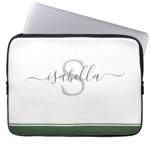 Housse Pour Ordinateur Portable Simple Moderne Élégant Monogrammé Evergreen