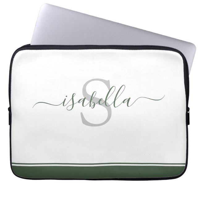 Housse Pour Ordinateur Portable Simple Moderne Élégant Monogrammé Evergreen (Devant)