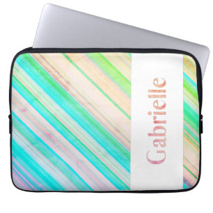 Housse Pour Ordinateur Portable Simplement Beaux Rayures Turquoise