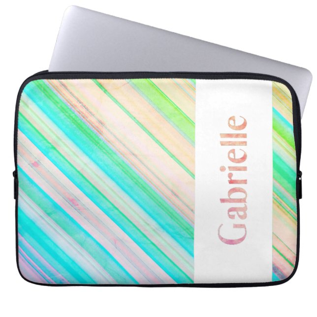 Housse Pour Ordinateur Portable Simplement Beaux Rayures Turquoise (Devant)