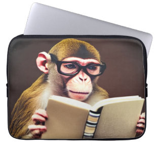 Housse Pour Ordinateur Portable Singe portant des lunettes lisant un livre, réalis