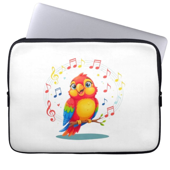 Housse Pour Ordinateur Portable **Singing Parrot – Cute Parrot Singing Illustratio (Devant)