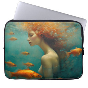 Housse Pour Ordinateur Portable Sirène et poisson d'or