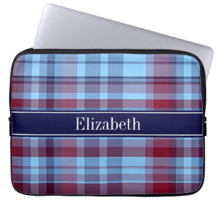 Housse Pour Ordinateur Portable Sky Blue Navy Bourgogne Preppy Madras N Monogram