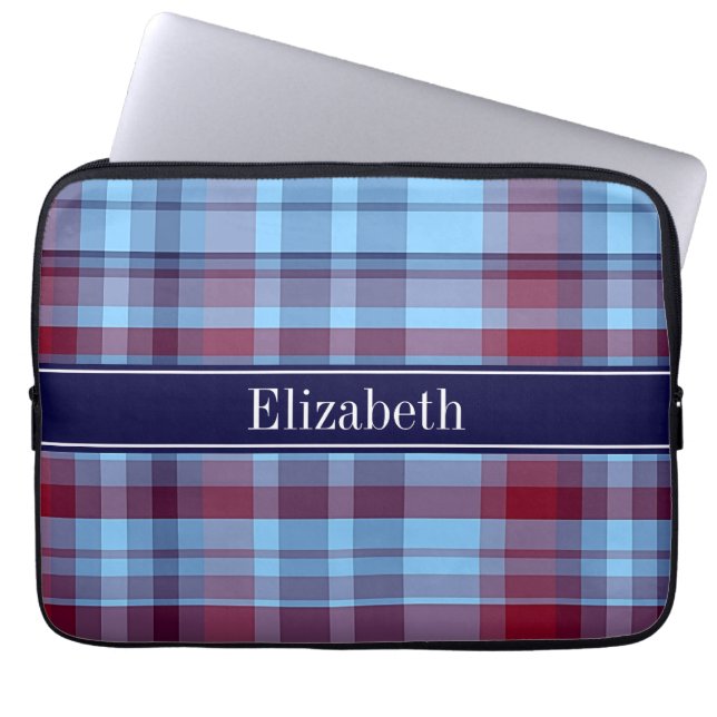 Housse Pour Ordinateur Portable Sky Blue Navy Bourgogne Preppy Madras N Monogram (Devant)