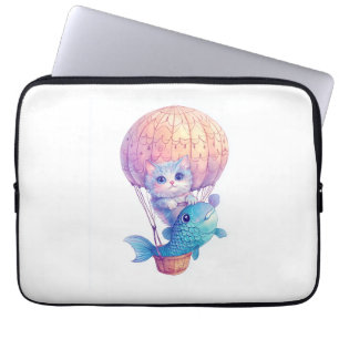 Housse Pour Ordinateur Portable Sky High Kitty - Cute Whimssic Cat Adventure
