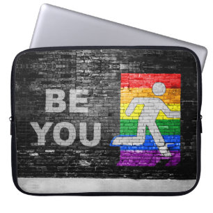 Housse Pour Ordinateur Portable SlipperyJoe's Be You brick wall stick figure rainb