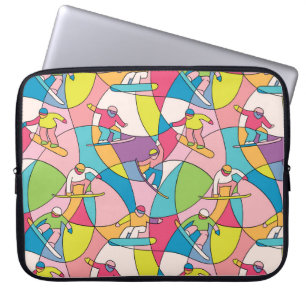 Housse Pour Ordinateur Portable snowboarders colorés : motif vintage sans soudure.