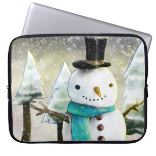 Housse Pour Ordinateur Portable Snowman en hiver sur la scène de Noël