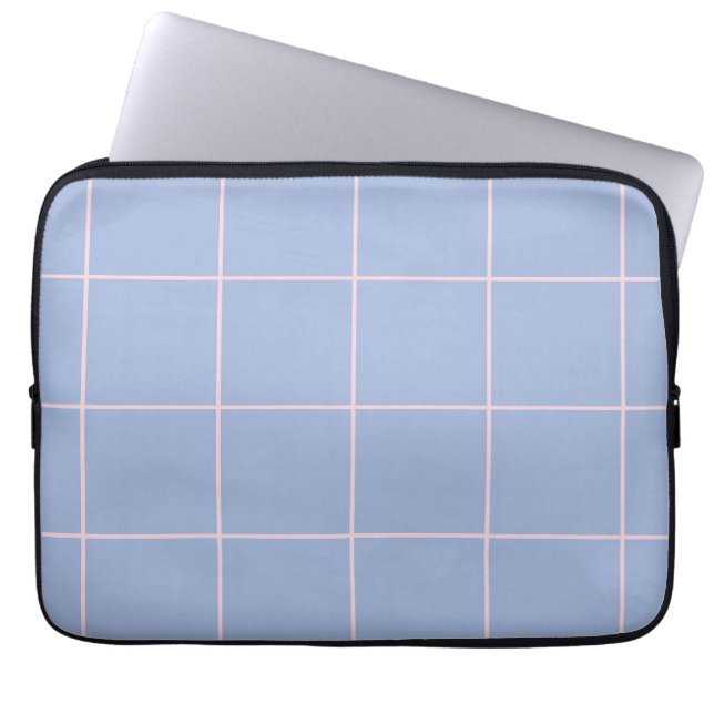 Housse Pour Ordinateur Portable Soft Blue & Pink Grid Pattern (Devant)