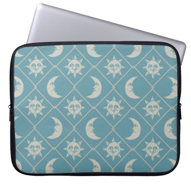 Housse Pour Ordinateur Portable Soleil Et Lune Céleste Teal (Devant)