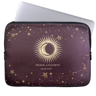 Housse Pour Ordinateur Portable Soleil Or Céleste Et Étoiles Lune Bourgogne