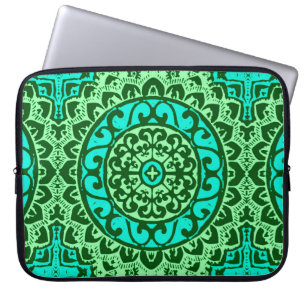 Housse Pour Ordinateur Portable Soleil Sud-Ouest Mandala Batik, Vert citron