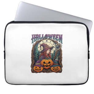Housse Pour Ordinateur Portable Sorcière d'Halloween Citrouilles Phases de la Lune