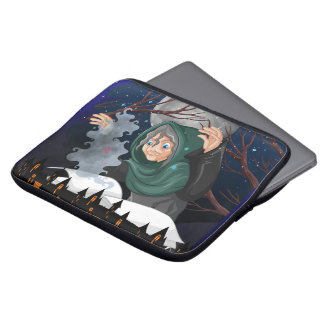 Housse Pour Ordinateur Portable Sorcière effrayante & Maison hantée Halloween🌙