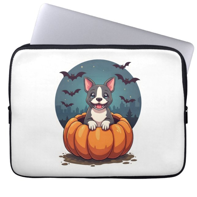 Housse Pour Ordinateur Portable Sourire de Pitbull de citrouille (Devant)