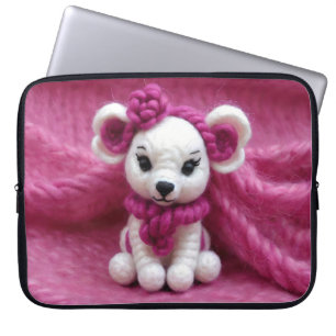 Housse Pour Ordinateur Portable Souris au crochet blanche adorable avec des accent