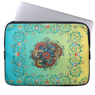 Housse Pour Ordinateur Portable Splendor Infini - Design Floral Mehndi Vert